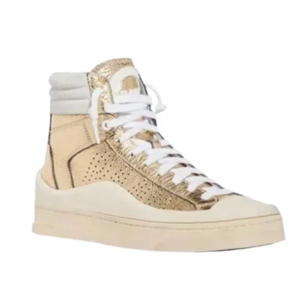 P448 Women’s High-Top Sneaker in Gold and Cream